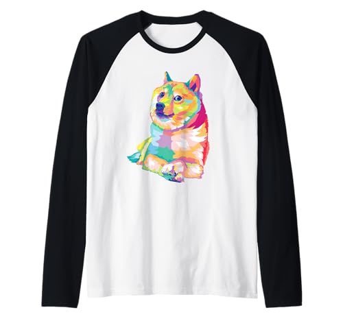 Wow Doge Meme Pop Art - Simpatico design Shiba Inu Maglia con Maniche Raglan