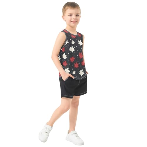 Boys Tank Top Shirts Maple Leaf Red White Polka Dot Sleeveless T-Shirts Crew Neck for Kids Clothing Children4