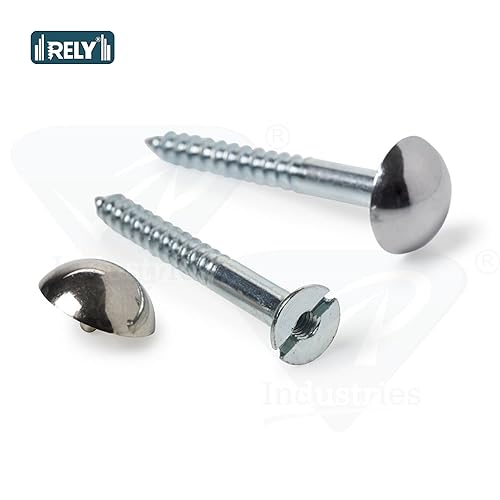 Image of Rely⇒VP INDUSTRIES (Pcs-25) No.8x25 mm Mirror Screw Self-Tapping with Button - 12mm Brass Nickel Round Dome Cap, Decorative Screw for Glass, Mirrors, Cabinets, Display Panels & Advertising Boards