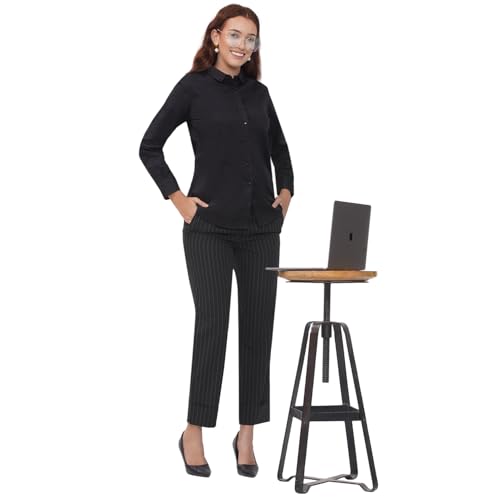 Image of Women's Cotton Solid Long Sleeve Shirt - Formal & Casual Button-Down Long Sleeve Collared Top for Office, Workwear 100% Soft Breathable Cotton Fabric