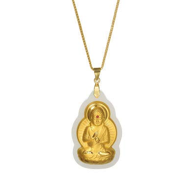 Pendentif Bouddha Jade Hetian naturel sculpté pour homme et femme, collier amulette protectrice