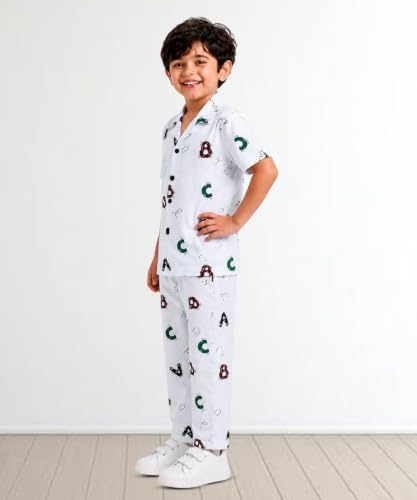 Image of 3BROS Unisex Pure Cotton Short Sleeve Kids Night Dress for Boys & Girls Nightwear /Sleepsuit /Sleepwear /Loungewear Night Suit for Boys and Girls Top and Pyjama Combo Set