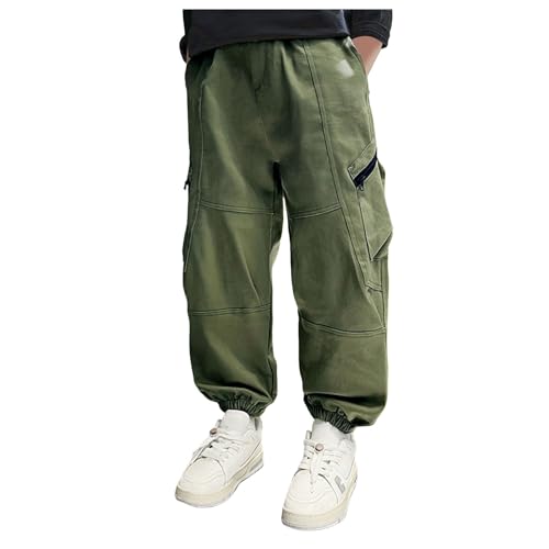 Boys Cargo Joggers Kids Elastic Waist Baggy Pants Relaxed Fit Jogging Trousers with Zipper Pockets Hip Hop Streetwear