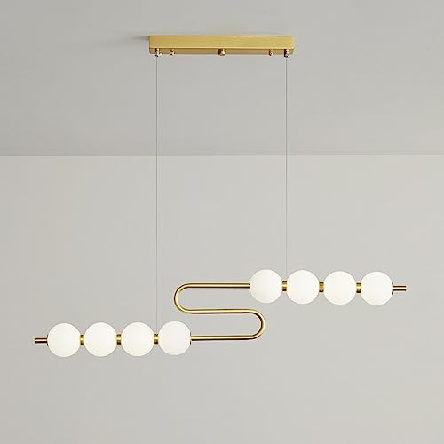 Plafonnier îlot de cuisine suspension globe blanc linéaire en cuivre