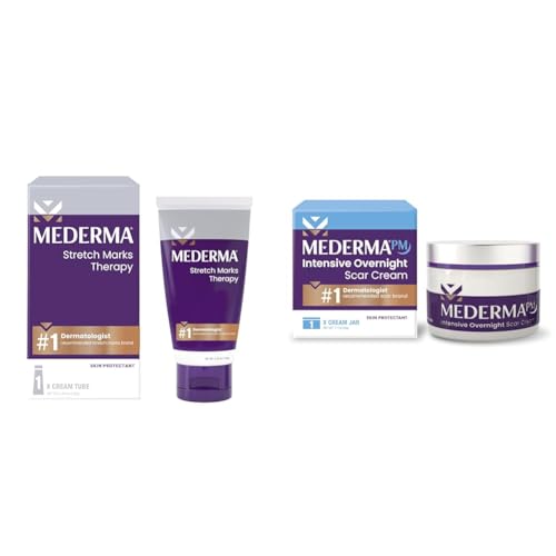 Mederma Stretch Marks Therapy, Helps Prevent and Treat Stretch Marks, Safe to Use When Pregnant & PM Intensive Overnight Scar Cream, Works with Skin