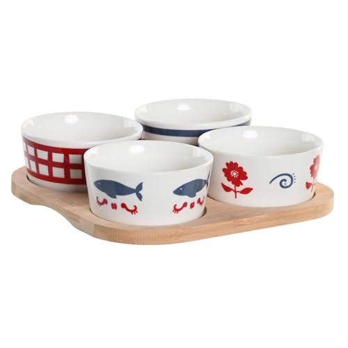 Set apéritif en grès de prestige Bird 19,7cm bleu et rouge raffiné - 2