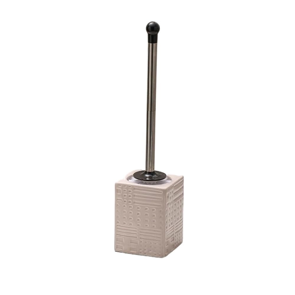 Toilet Bowl Brush Ceramics Toilet Bowl Holder Set with Stainless Steel Handle and Rounded Brush Head