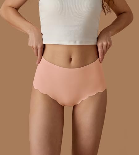 Image of SHARICCA Seamless High Waisted Underwear for Women Cheeky Underwear Wave Edge No Show Bikini Panties Ribbed Panties Pack