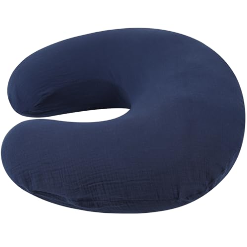 Image of Onacosht Muslin Nursing Pillow Cover Soft 100% Cotton Feeding Pillow Slipcover Fits Standard Infant Nursing Pillow for Baby Boy and Girl, Navy Blue