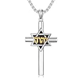 Lattd Star of David Cross Necklace 925 Sterling Silver Megan Jewish Star Pendant with Hebrew Six-Pointed Star Necklaces for Men Women, w/Stainless Steel Chain 22''+2''