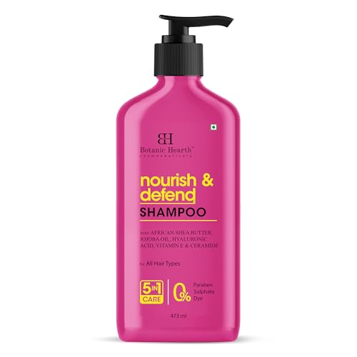 Image of Botanic Hearth Nourish & Defend Shampoo with Hyaluronic Acid & Jojoba Oil | Deeply Moisturizing & Damage Protection | Strengthens & Softens Hair | Sulfate & Paraben Free, 473ml
