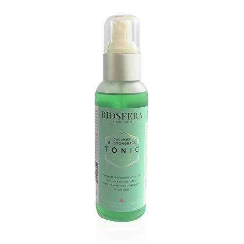 Biosfera Cucumber & Lemongrass Face Toner - Natural Astringent Mist - Made With Spring Water From Costa Rican Forests, Balanced pH, Vegan, Handcrafted in Costa Rica - 120 mL, 4 fl oz