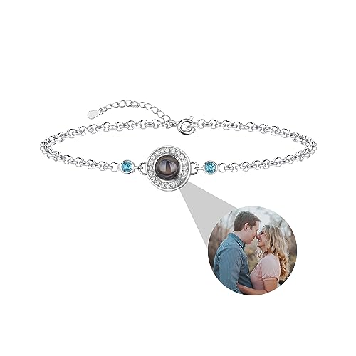 Pulsera con Foto Proyección , Pulsera con Imágenes en su Interior, Pulsera Foto Femenina con Anillo de Piedra de Cumpleaños Personalizado, Regalo de Joyería Personalizado Para el Día de la Madre