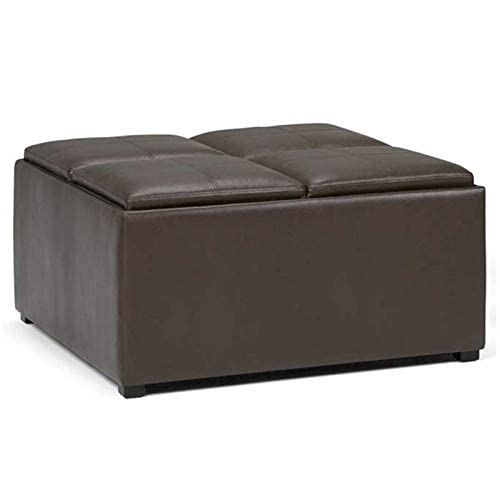 SIMPLIHOME Avalon 35 inch Wide Square Coffee Table Lift Top Storage Ottoman, Cocktail Footrest Stool in Upholstered Chocolate Brown Faux Leather for the Living Room, Contemporary