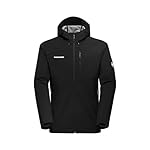 Mammut Outdoor SO Hooded Chaqueta Hombre negro L: Comodidad máxima gracias a softshell elástica de 3 capas y 4 direcciones con mezcla de lana y poliéster en la parte trasera del tejido Poliamida suave pero resistente con elastano Tratamiento repelente al agua duradero sin PFC (DWR) Ajuste regulable ...