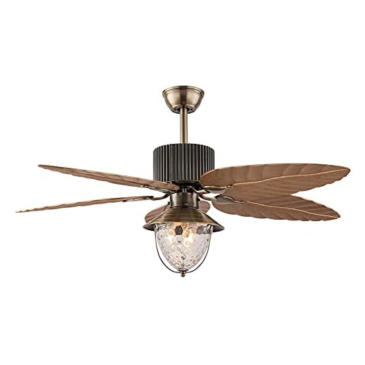 CNCEST 52" Tropical Ceiling Fan with Light Island Bali Ceiling Fan Chandelier with 5-Palm Leaf Blades Noiseless Ceiling Fan Light with Reverse Function Bronze