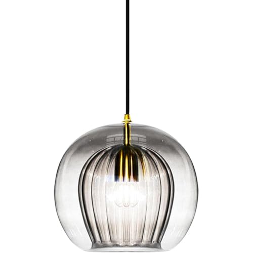 S-Cevada Superbe Lampe Suspension à Boule en Verre Double Couche Finition Laiton Design Rétro E27...