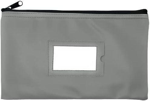 Money Bank Deposit Bag with Zipper | 11x6 inch | Grey | Durable Leatherette Money Cash Coin Check Wallet Pouch for Men & Women with Framed ID Window and Blank Card | by GIDABRAND (1)