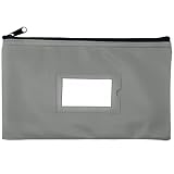 Money Bank Deposit Bag with Zipper | 11x6 inch | Grey | Durable Leatherette Money Cash Coin Check Wa