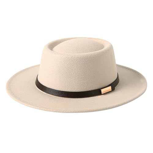 Image of Lanzom Women Vintage Wide Brim Warm Wool Fedora Hat Belt Panama Hat Felt Jazz Hat Fit Size 6 8 /7-7 1 /4