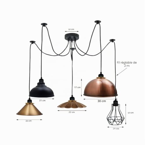 Suspension Araignée E27 : Éclairage Ajustable pour Grand Plafond Rétro - 3