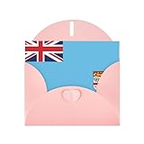 Fidschi-Flaggen-Grußkarte mit rosa Umschlag, Feiertage, Geburtstage, Hochzeiten, Jubiläen, schreiben Sie einzigartige Segen