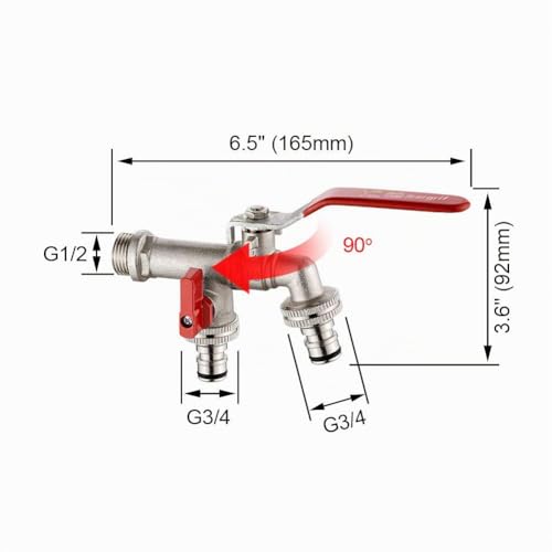 Miniatura 2 de Ibergrif M22203 Grifo De Doble Salida De 1 2 Con Adaptador De Lavadora, Grifo De Jardín Al Aire Libre Con Dos Salidas De 3 4 , Resistente Al Óxido Y Las Heladas, Latón