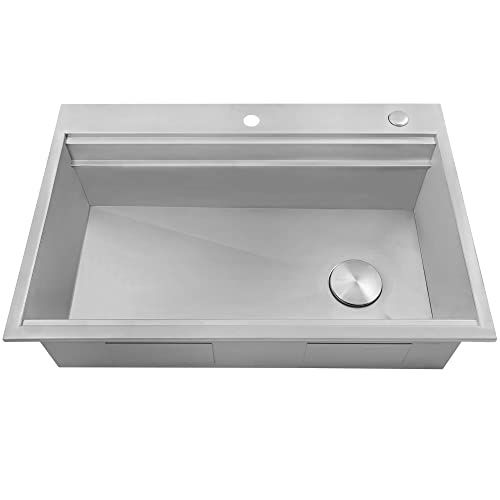 Ruvati 33-inch Two-Tiered Ledge Workstation Kitchen Sink - Drop-in Topmount Kitchen sink - 16 Gauge Stainless Steel Kitchen Sink with Brushed Finish hides scratches - RVH8424 thumbnail 7
