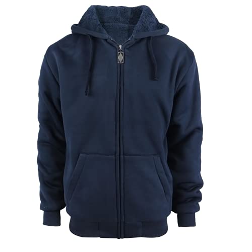 Gary Com Heavyweight Hoodies For Men, 1.8Lbs Sherpa Lined Fleece Full Zip Up Winter Sweatshirts Jackets Navy L #TOP3
