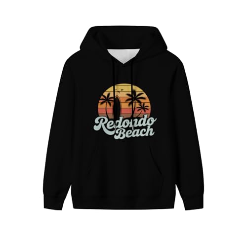 Retro Redondo Beach Surfing Beach Lovers Men Women Lightweight Kangaroo Pocket Hoodie2