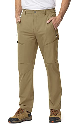 Tbmpoy Men's Lightweight Hiking Fishing Pants 5 Zip Pockets Stretch Athletic Cargo Pant Outdoor Work Camping Travel Khaki 38 #TOP5