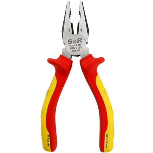 S&R Pinza da Elettricista Universale 160 mm VDE 1000V – Acciaio Cr-V Forgiato | Pinza Combinata Professionale per Fili Medi Ø3,6 mm e Rigidi Ø2,4 mm | Impugnatura Ergonomica Antiscivolo