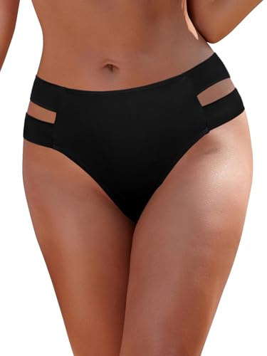 SHEKINI Swimsuit Bottoms for Women High Waisted Tummy Control Bikini Bottom Hollow Out Bathing Suit Briefs