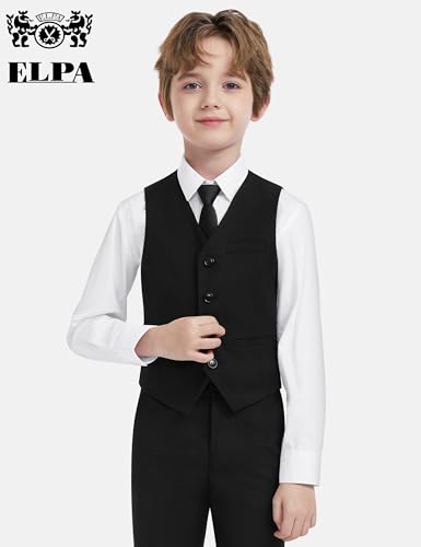 Image of Boys Husky Suit Vest 4 Pieces Kids Black Formal Vest and Pants Set for Wedding Ring Bearer, Easter, First Communion, Confirmation, Graduation (Size 20 Husky)