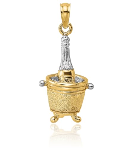 14K Solid Yellow Gold Champagne Bottle Ice Bucket Necklace Chain Pendant Charm3