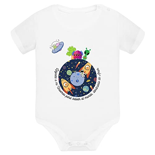 Body bébé manches courtes en pur coton blanc Univers pour la peau sensible des tout-petits