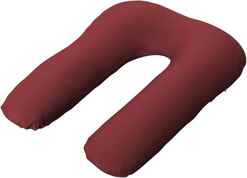 眠りの専門店 マイまくら ビーズ 抱き枕 からだサポート 洗えるカバー 妊婦枕 横寝 横向き寝 足枕 抱き枕 妊婦 マタニティー まくら パウダービーズ 背もたれ クッション (ワインレッド, U字型)