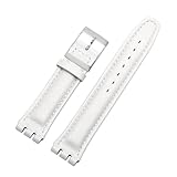 Cong Yi Cinturino For Orologio In Vera Pelle Compatibile Con SWATCH YCS YAS YGS Da Uomo E Da Donna Con Fibbia Pieghevole, Marrone, 17 Mm, 19 Mm(White-silver,17mm)