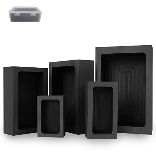 Ganfindx 3 Pcs (#5+3+1) Pure Graphite Ingot Molds For Melting Casting Refining Gold Silver Metal Aluminum Copper Brass With Packing Box #TOP4