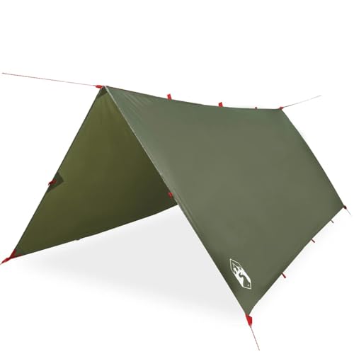 vidaXL Camping Tarp Tarpaulin Shelter - Versatile Waterproof Tent Tarp - Olive Green - 366x306 cm - Lightweight & Portable with Carry Bag