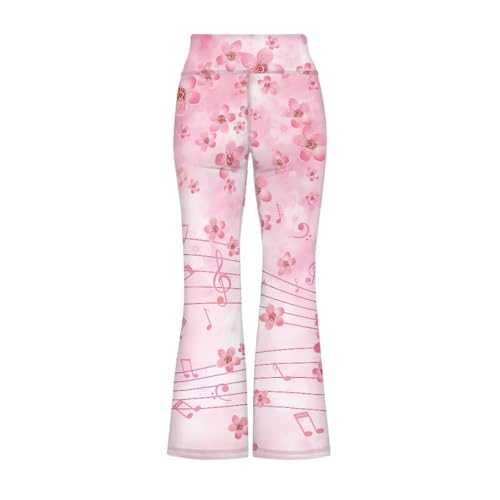 Cherry Blossom Leggings for Girls Stretch Musical Note High Waist Tummy Control Workout Dance Bootcut Yoga Pants2