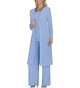 Women's 3 PC Chiffon Pants Suits Mother's Outfit for Wedding Plus Size Evening Gowns Dress Suit