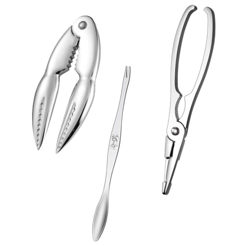 TOGEVAL 3 Piezas Herramientas para Comer Acero Inoxidable Pinzas y Tenazas Eficientes para Cangrejo Diseño Ergonómico Antideslizante para Langosta y Ostras Fácil de Limpiar y Almacenar
