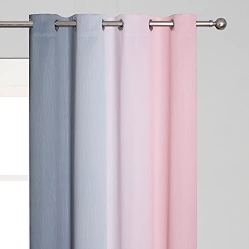 Pink And Grey Blackout Curtains 84 Inches Long,Ombre Full Room Darkening Window Curtains For Living Room,Grommet Thermal Insulated Drapes,Light Blocking Curtains For Girls Bedroom,52X84 Inch, 2 Panels #TOP3