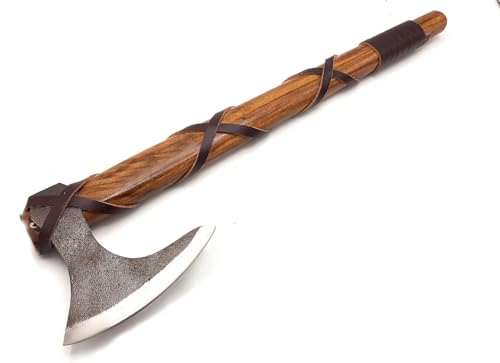Hand-Forged Viking Axe – Custom High Carbon Steel Bearded Blade with Leather Sheath – Rosewood Handle Norse Tomahawk, Ragnar Hatchet – Birthday, Christmas, Valentine's Gift for Him