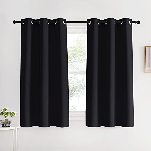 NICETOWN Living Room Blackout Curtains and Drapes, 2 Panels, 42 inches Wide by 60 inches Long, Black Solid Thermal Insulated Grommet Blackout Drapery