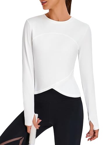 BMJL Womens Workout Tops Black Long Sleeve Shirts Fall Yoga Hiking Tshirts Cute Crop Tops Gym Thumb Hole