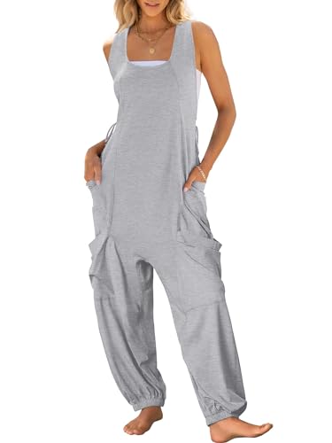 ANRABESS Women Overalls Jumpsuits Loose Casual Dressy Sleeveless Baggy Harem Pants Romper Jumpers 2026 Trendy Summer Outfits Light Grey Medium