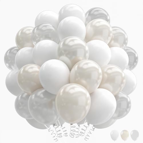 Image of 160Pcs 12 Inch White Pearl White Clear Latex Balloons Kit, Bride Balloons Arch for Bridal Shower Wedding Engagement Bachelorette Birthday Party Decorations