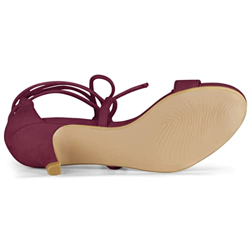 Allegra K Allegra K Women's Kitten Heel Lace Up Open Toe BurgundySandals 8.5 M US